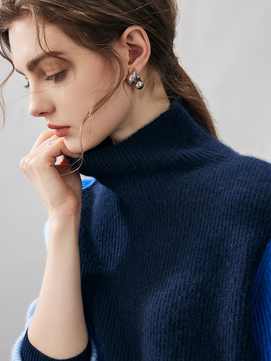 COMOBOCA 100% Cashmere Women's Color Block Turtleneck Sweater