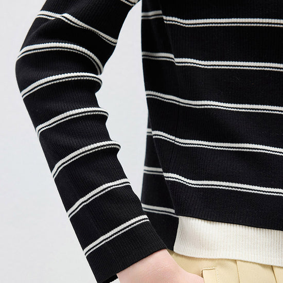 COMOBOCA Women's Striped Ribbed Knit Faux 2-in-1 Zip Cardigan