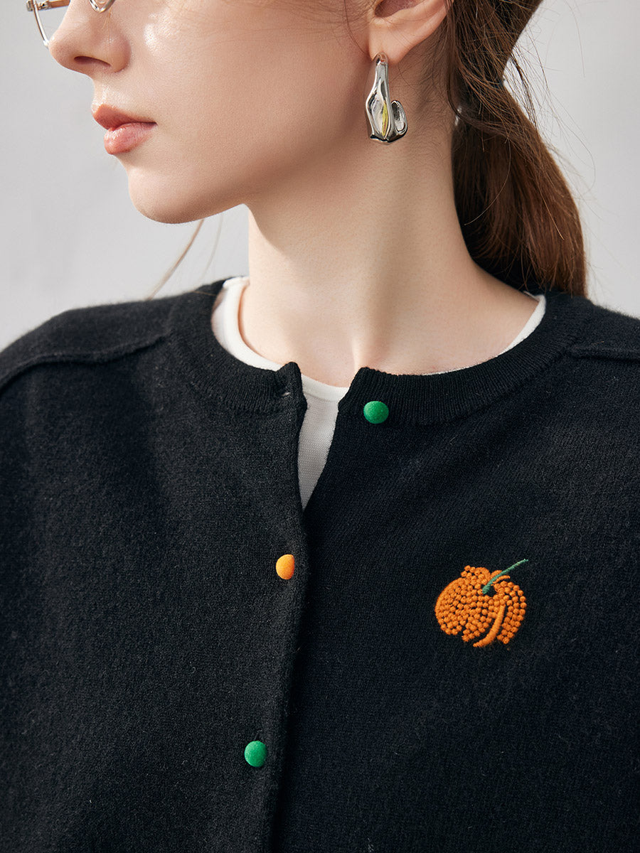 COMOBOCA 100% Cashmere Women's Pumpkin Embroidery Knit Cardigan