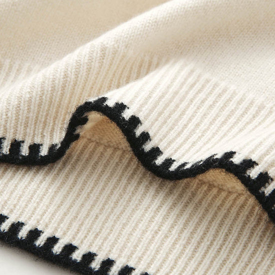 COMOBOCA 100% Wool Women's Contrast Trim Knit Sweater