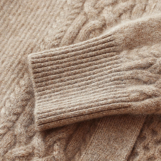 COMOBOCA 100% Cashmere Women's Cable Knit Mock Neck Zip Up Cardigan