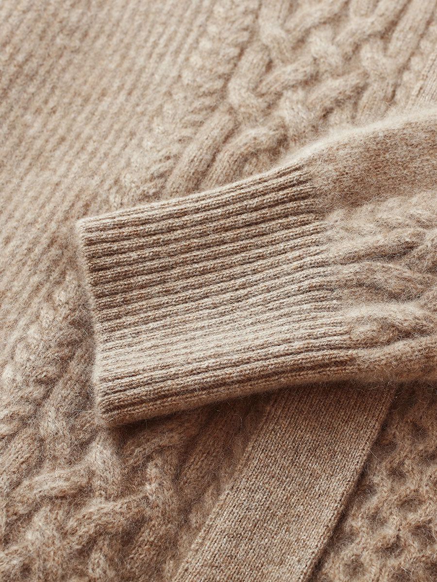 COMOBOCA 100% Cashmere Women's Cable Knit Mock Neck Zip Up Cardigan