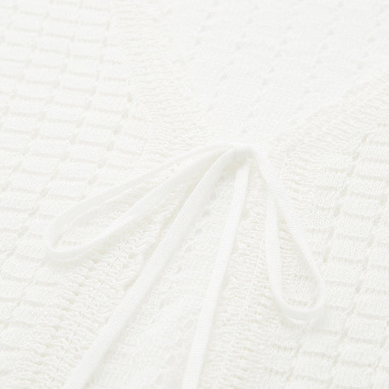 COMOBOCA Women's Linen Crochet Tie Short Sleeve Cardigan