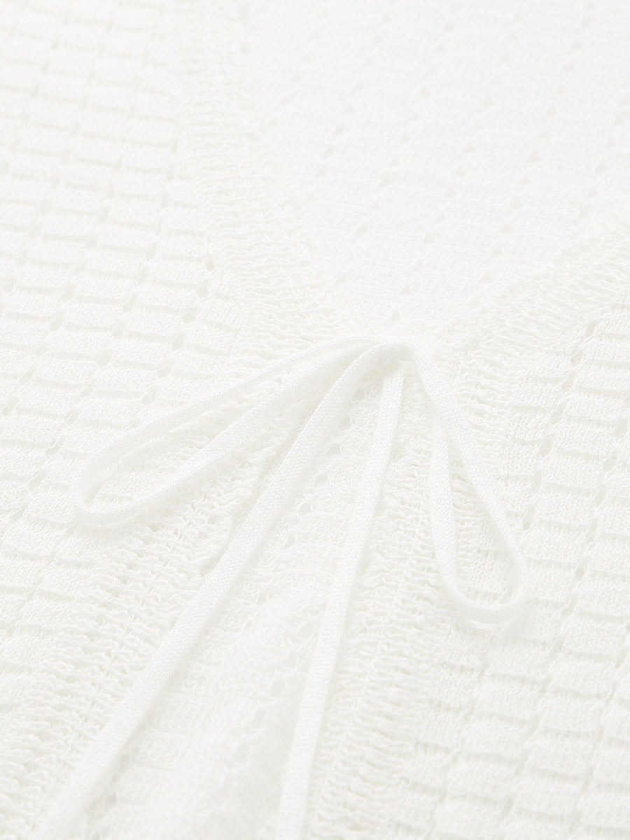 COMOBOCA Women's Linen Crochet Tie Short Sleeve Cardigan