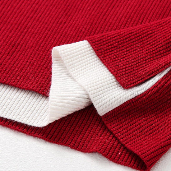 COMOBOCA Women's Ribbed Contrast Trim Henley Knit Sweater