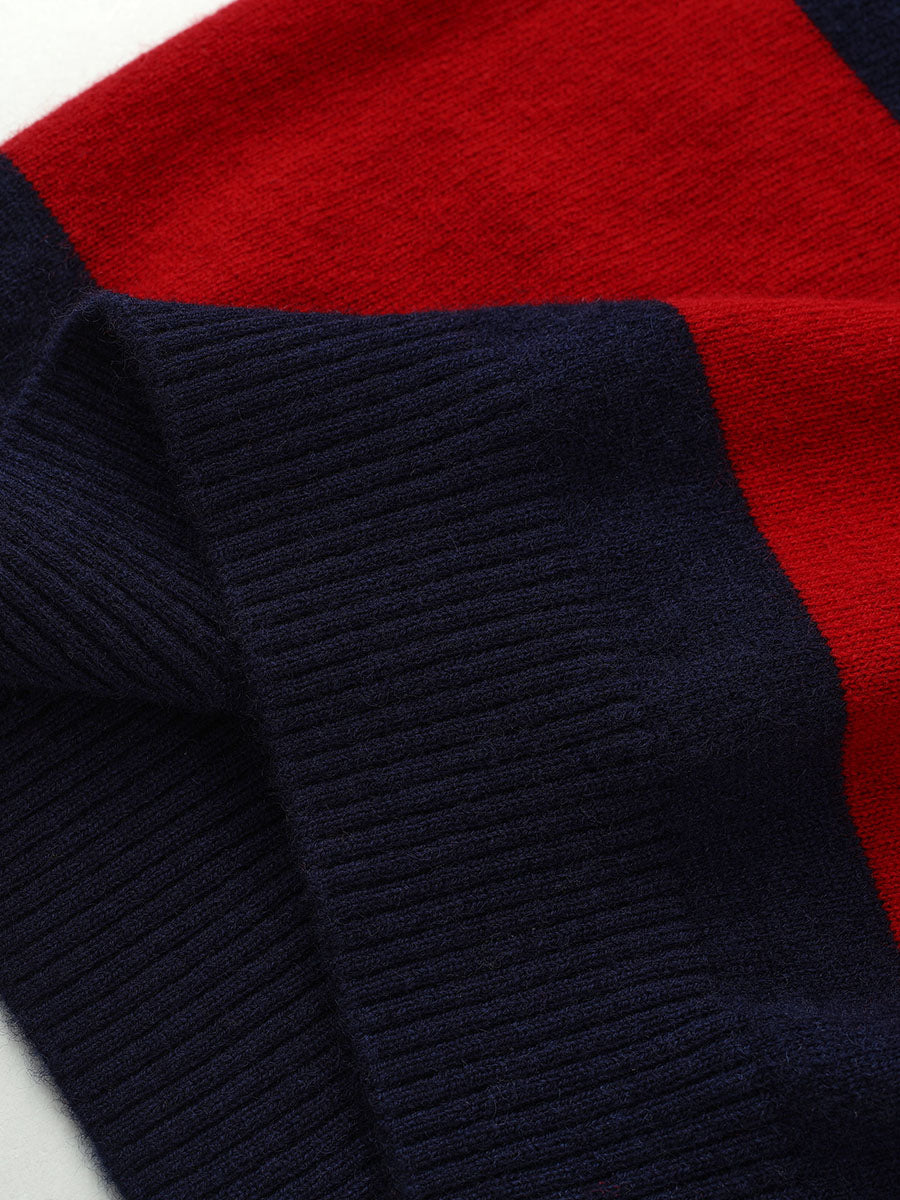 COMOBOCA 100% Wool Kids' Striped Henley Sweater