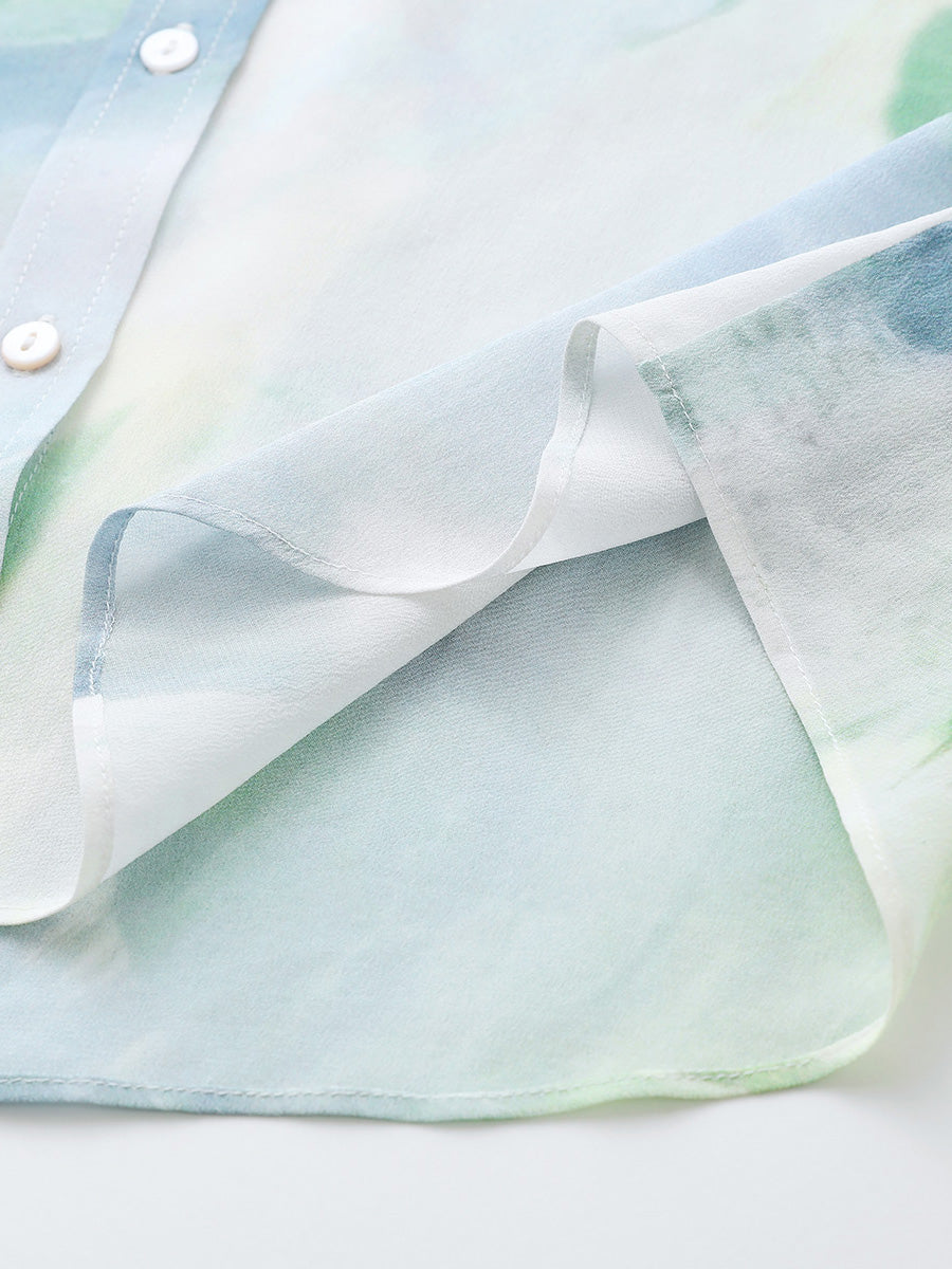 COMOBOCA 100% Mulberry Silk Women's Watercolor Print Shirt