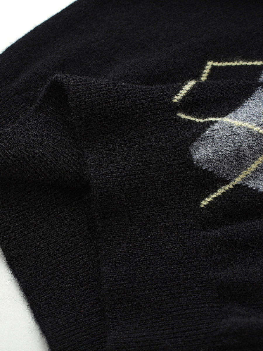 COMOBOCA 100% Wool Kids' Argyle Pattern Round Neck Sweater