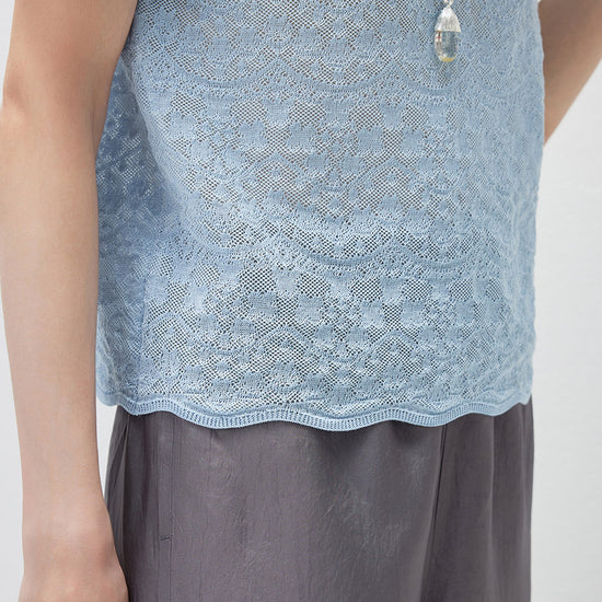 COMOBOCA Women's Sheer Floral Lace Knit T-Shirt