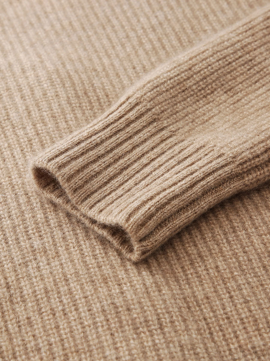 COMOBOCA 100% Cashmere Women's V-Neck Ribbed Button Cardigan