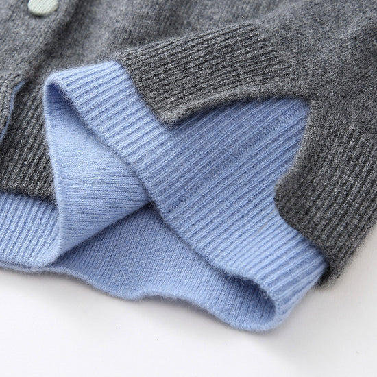 COMOBOCA 100% Cashmere Women's Contrast-Trim Pocket Cardigan