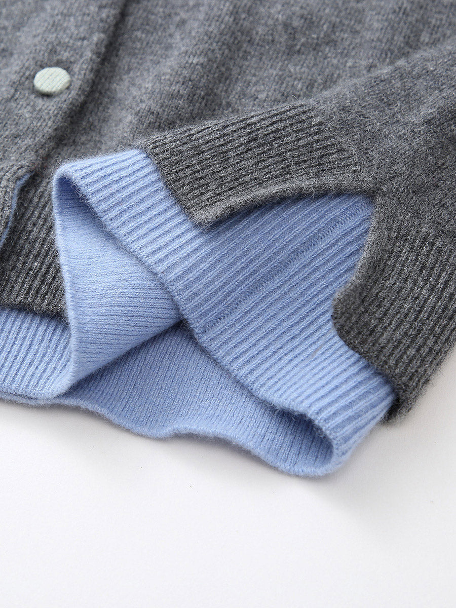 COMOBOCA 100% Cashmere Women's Contrast-Trim Pocket Cardigan