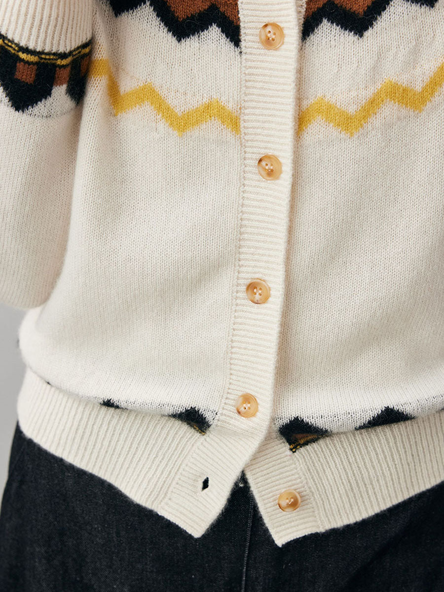 COMOBOCA 100% Cashmere Women's Fair Isle Button Down Cardigan