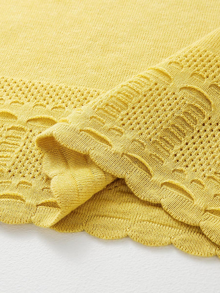 COMOBOCA Women's Scalloped Lace Trim Knit T-Shirt