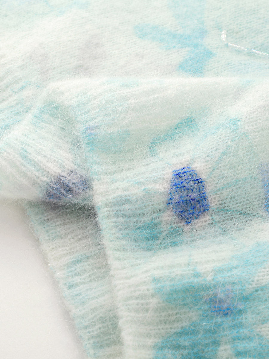 COMOBOCA Women's Floral Printed Round Neck Sweater