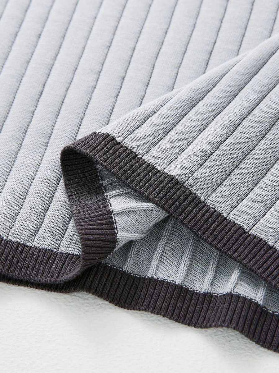 COMOBOCA Women's Ribbed Color Block Round Neck Knit Sweater