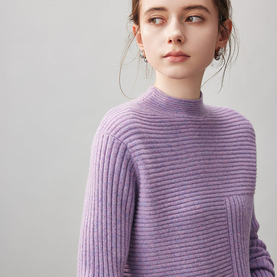 COMOBOCA 100% Cashmere Women's Asymmetric Ribbed Mock Neck Sweater