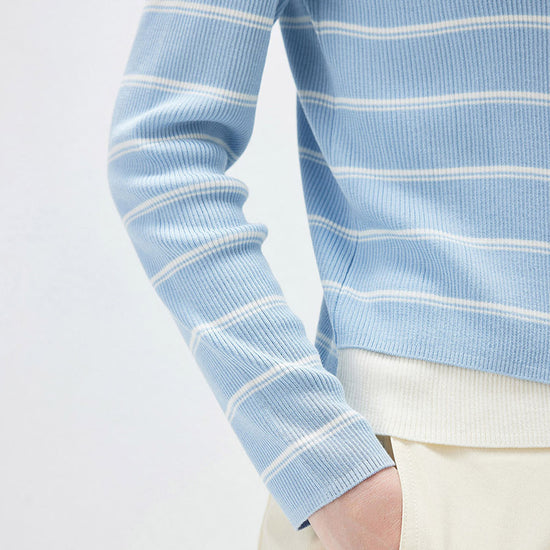 COMOBOCA Women's Striped Ribbed Knit Faux 2-in-1 Zip Cardigan