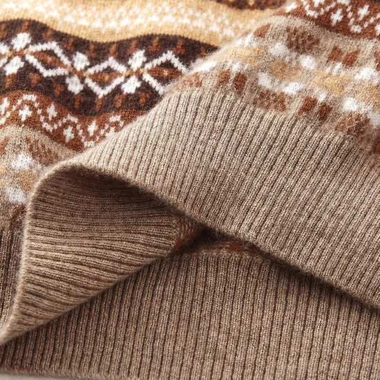 COMOBOCA 100% Cashmere Women's Fair Isle Half Zip Sweater