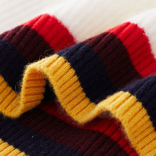 COMOBOCA 100% Cashmere Women's Striped Round Neck Sweater