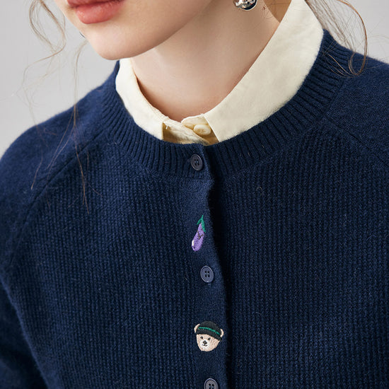 COMOBOCA 100% Cashmere Women's Embroidered Button-Front Cardigan