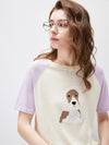 COMOBOCA Women's Puppy Intarsia Raglan Sleeve Knit T-Shirt