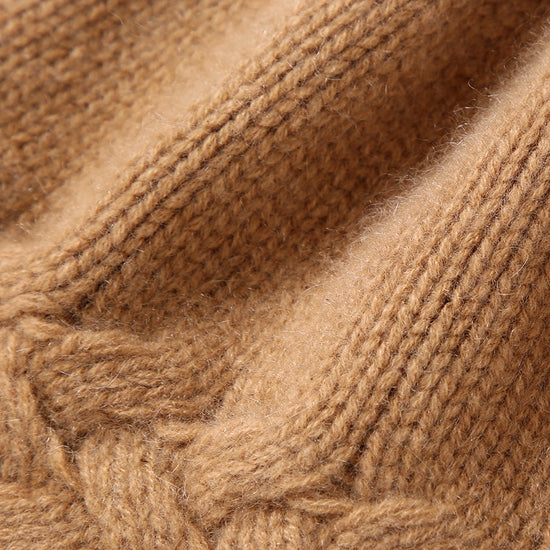 COMOBOCA 100% Cashmere Women's Crochet Trim Cable Knit Beanie