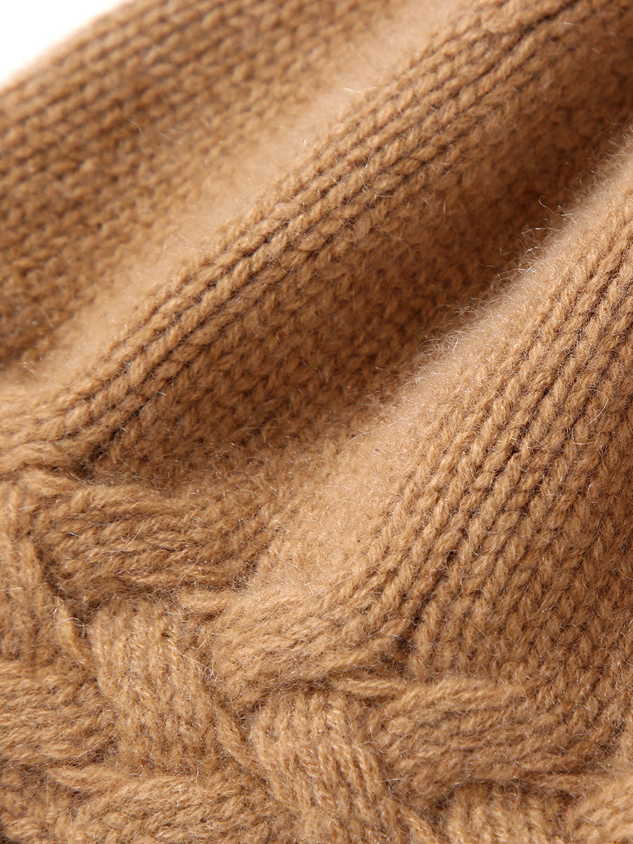 COMOBOCA 100% Cashmere Women's Crochet Trim Cable Knit Beanie