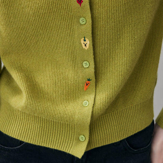 COMOBOCA 100% Cashmere Women's Embroidered Button-Front Cardigan