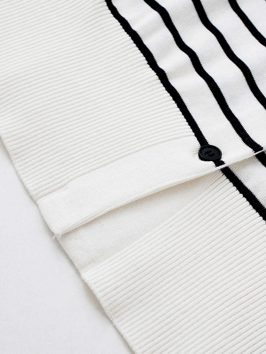 COMOBOCA Women's Striped Short Sleeve Knit Cardigan