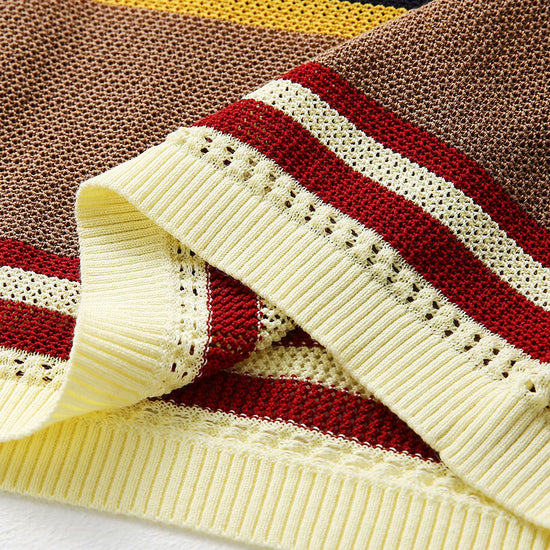 COMOBOCA Women's Multi Striped Mesh Knit Round Neck Sweater