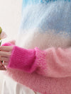 COMOBOCA Women's Mohair Gradient Color Block Fluffy Knit Sweater