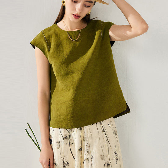 COMOBOCA Green 100% Mulberry Silk Women's Double Sided T-Shirt