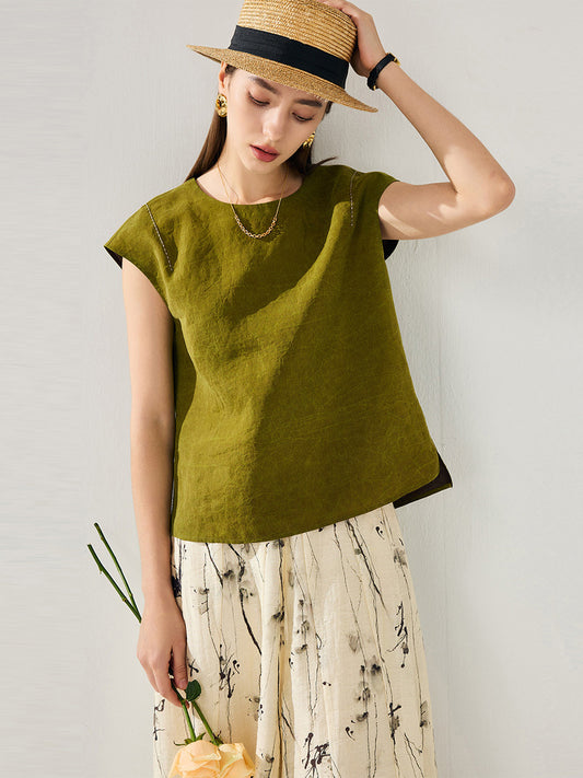 COMOBOCA Green 100% Mulberry Silk Women's Double Sided T-Shirt