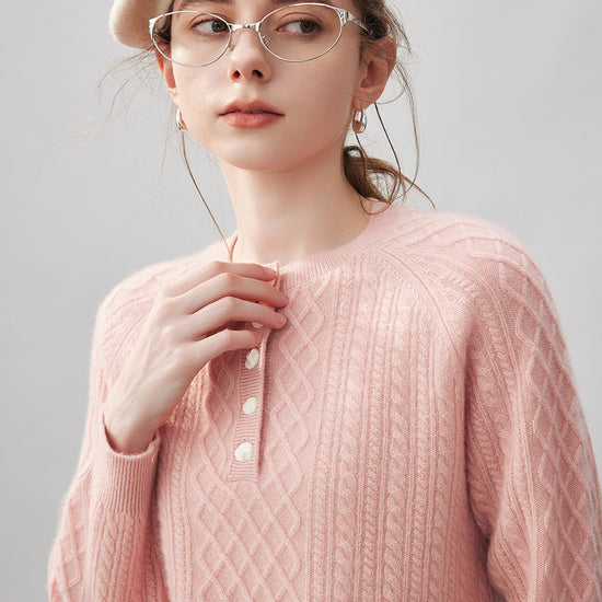 COMOBOCA 100% Cashmere Women's Cable Knit Button Front Sweater