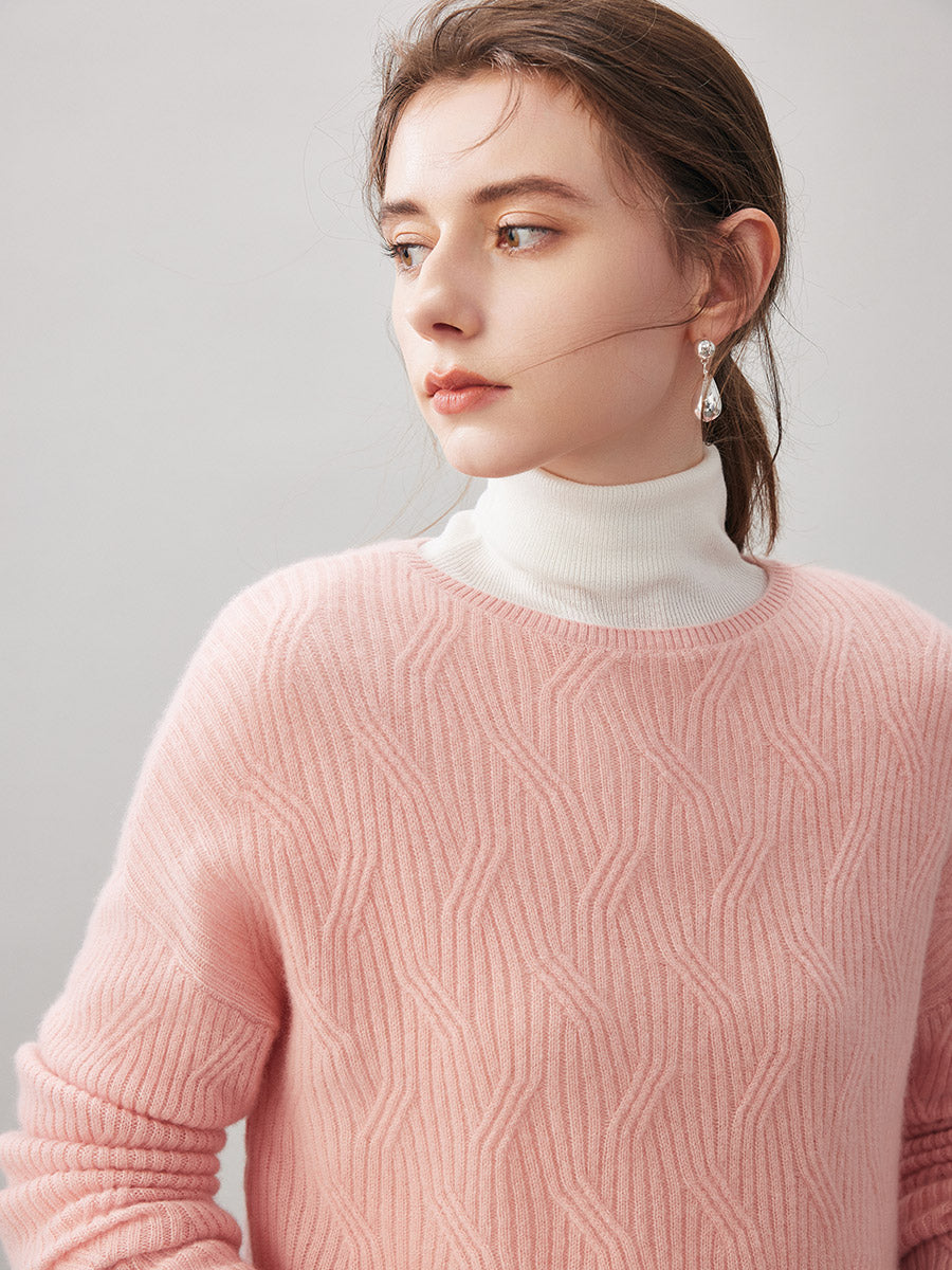 COMOBOCA 100% Cashmere Women's Geometric Wave Knit Sweater