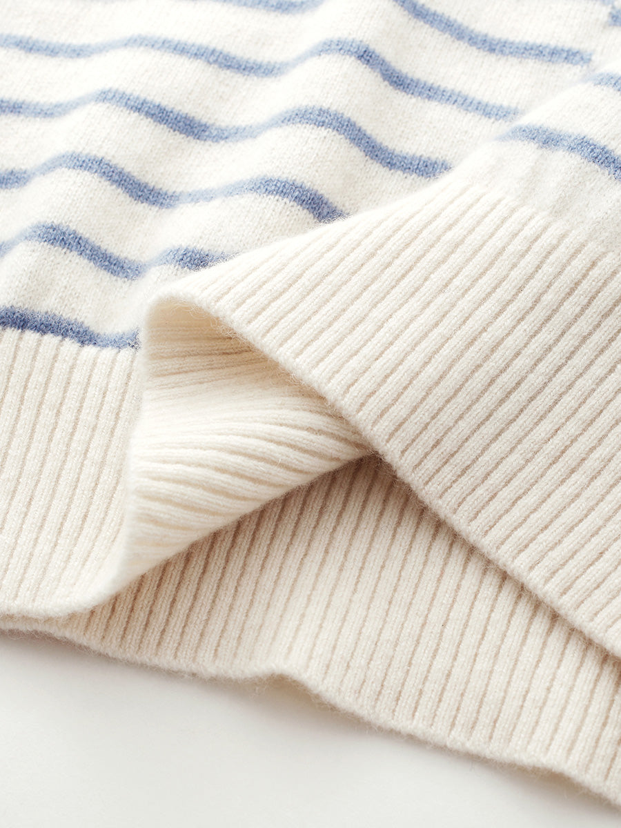 COMOBOCA 100% Cashmere Women's Striped Round Neck Sweater