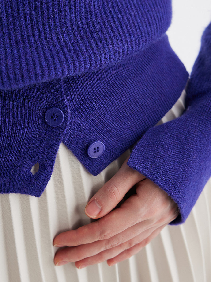 COMOBOCA 100% Cashmere Women's Round Neck Button Ribbed Knit Sweater