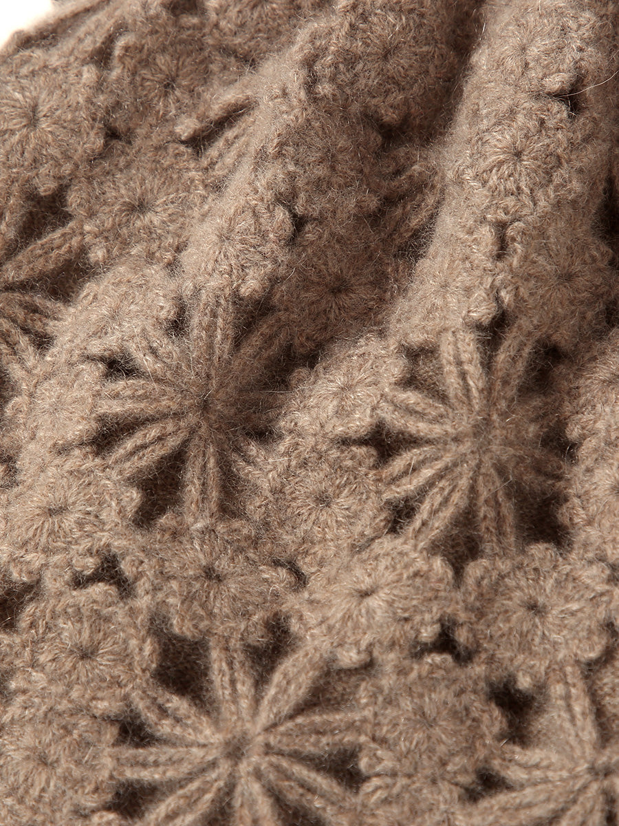 COMOBOCA 100% Cashmere Women's Floral Crochet Knit Beanie