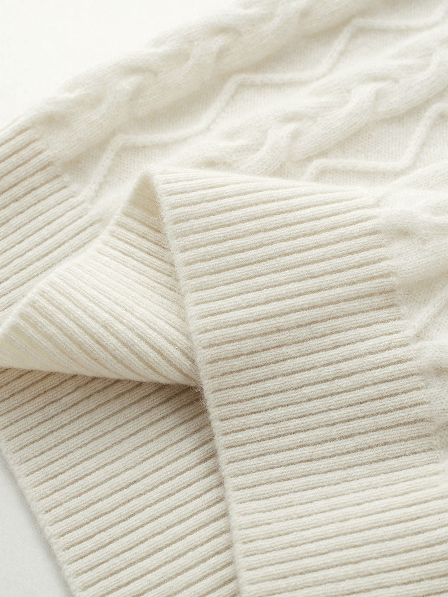 COMOBOCA 100% Wool Kids' Cable Knit Round Neck Sweater