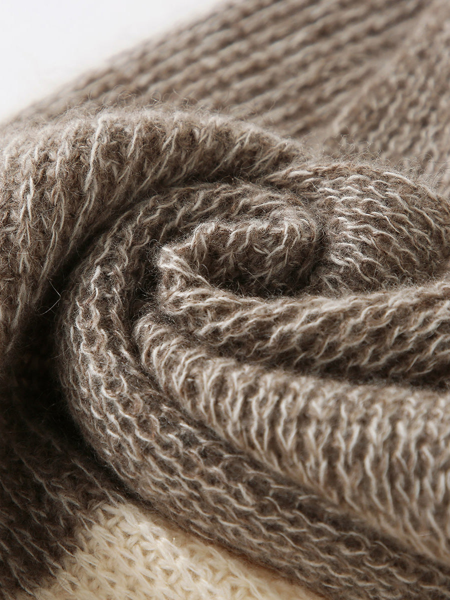 COMOBOCA 100% Cashmere Chunky Knit Color Block Scarf