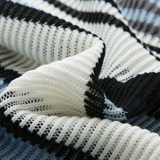 COMOBOCA Women's Striped Ribbed Round Neck Sweater