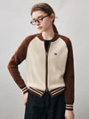 COMOBOCA Beige 100% Cashmere Women's Color Block Knit Baseball Jacket