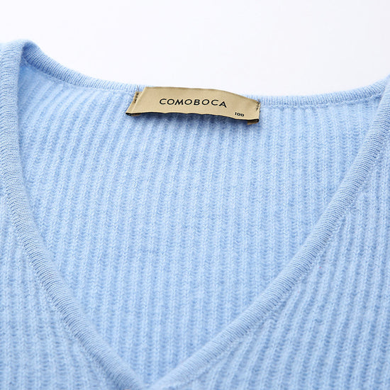 COMOBOCA 100% Cashmere Women's Faux Button Sweater with Lace Cuff