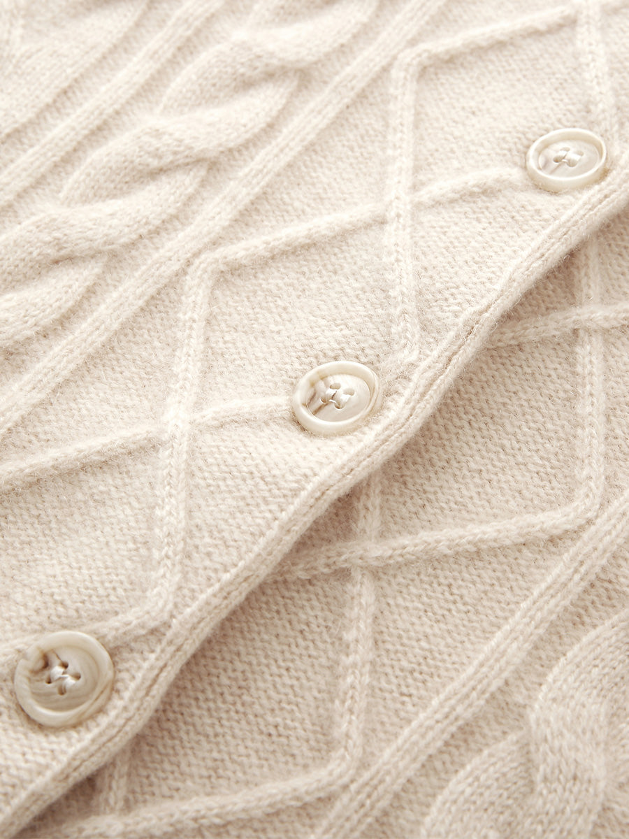 COMOBOCA 100% Cashmere Women's Cable Mock Neck Knit Cardigan