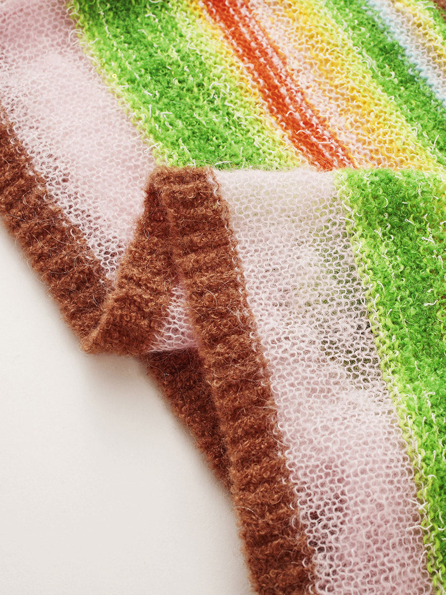 COMOBOCA Women's Rainbow Striped Flared Sleeve Sweater