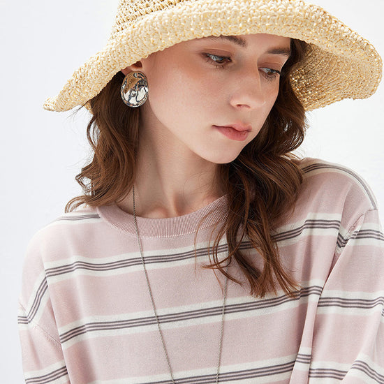COMOBOCA Women's Striped Round Neck Knit Sweater