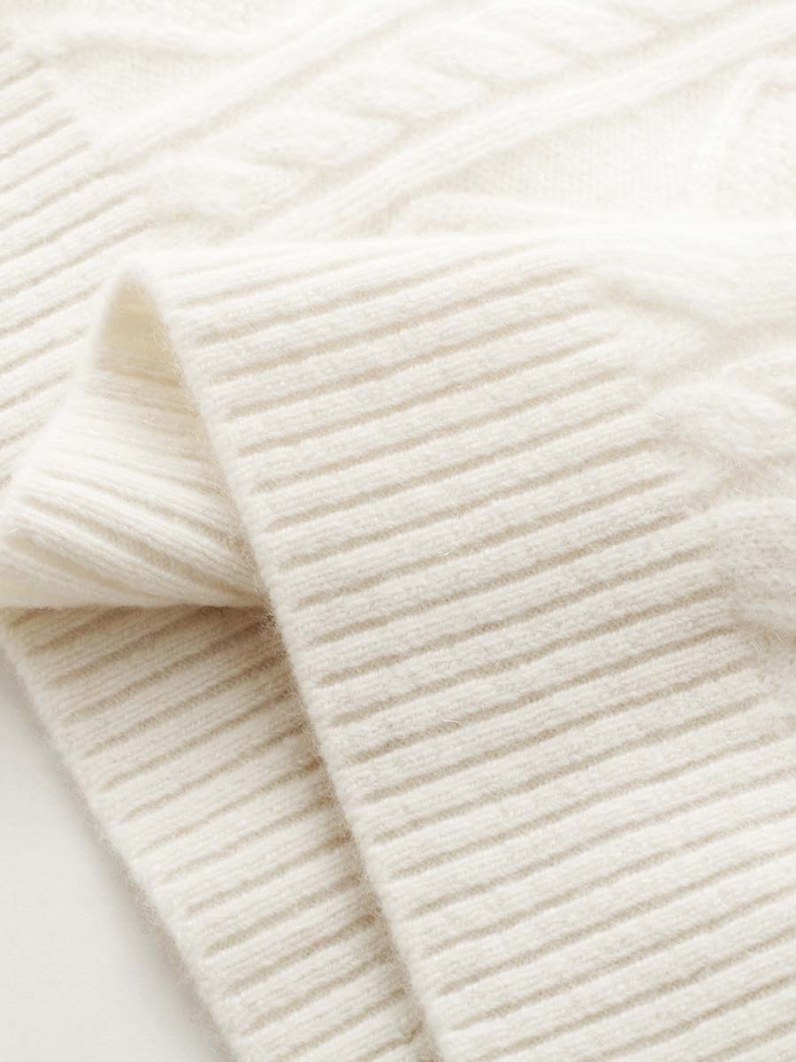 COMOBOCA 100% Cashmere Women's Cable Knit Round Neck Sweater