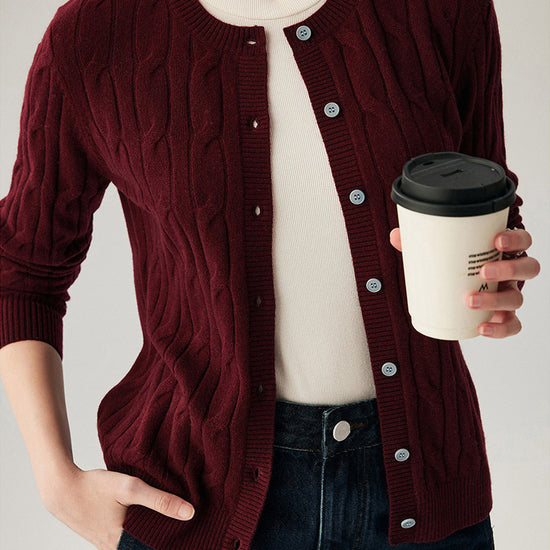 COMOBOCA 100% Cashmere Women's Cable Knit Button Front Cardigan