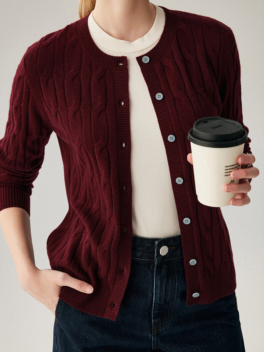 COMOBOCA 100% Cashmere Women's Cable Knit Button Front Cardigan